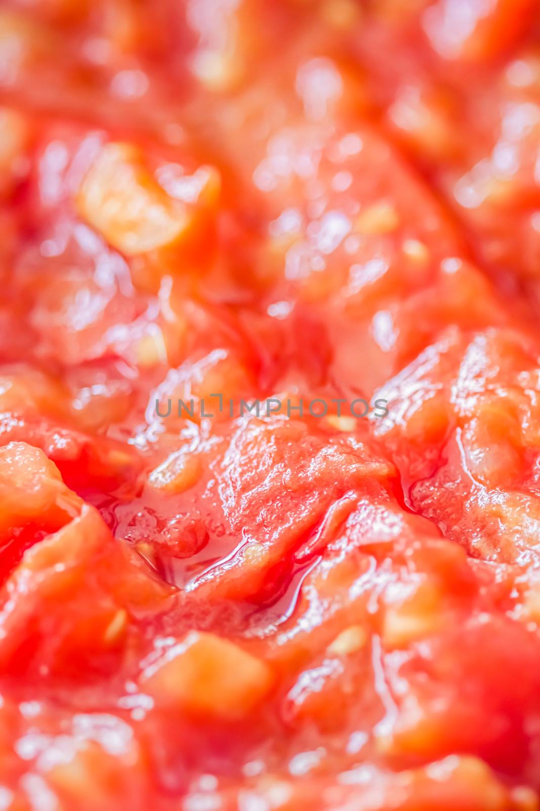 Cooking tomato sauce, closeup steamed vegetables for cook book or food blog background by Anneleven