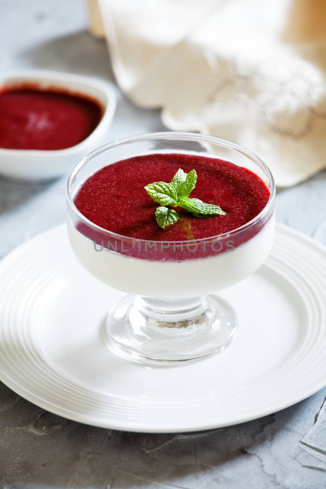 Homemade Panna Cotta With Cherry Syrup by mpessaris