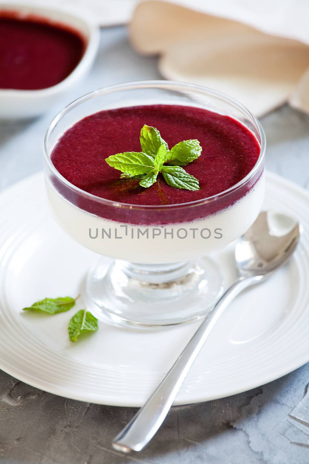 Homemade Panna Cotta With Cherry Topping by mpessaris