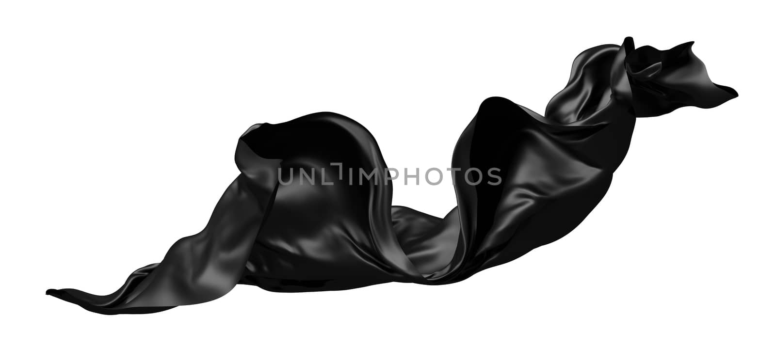 Black cloth flying in the wind isolated on white background 3d r by Myimagine