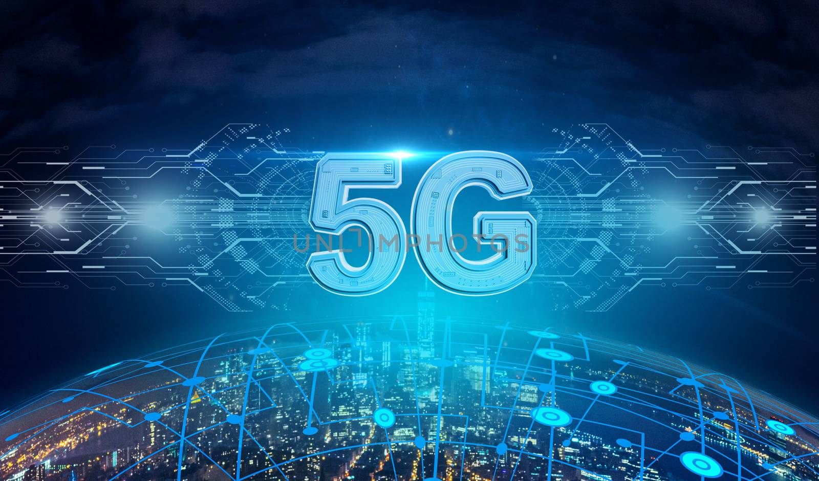 The concept of 5G network, new generation networks. high-speed mobile Internet, Business, modern technology, internet and networking concept. 3D illustration.
