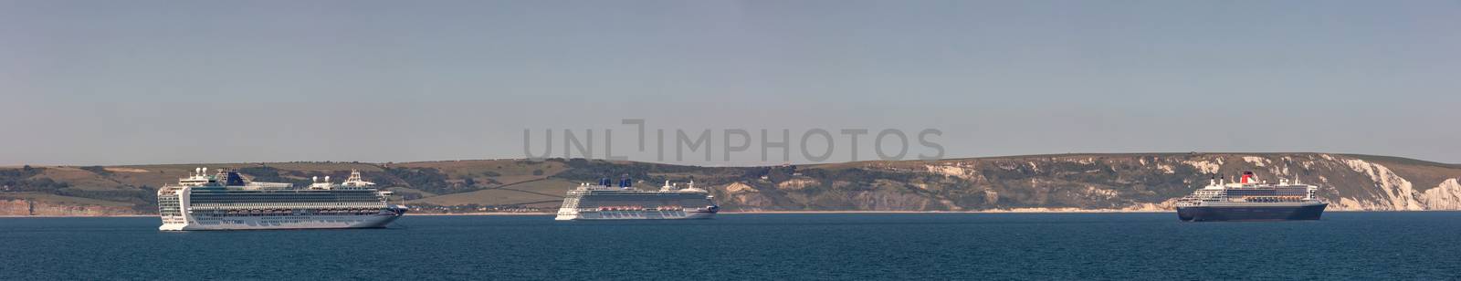 Azura, Britannia, Queen Mary 2 in Weymouth Bay by DamantisZ