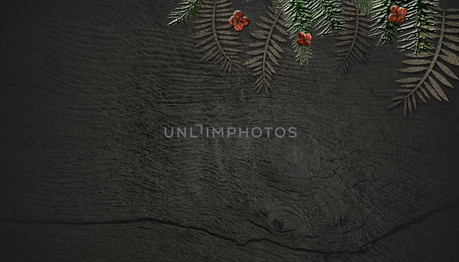 Christmas design on dark wooden background. 3D illustration