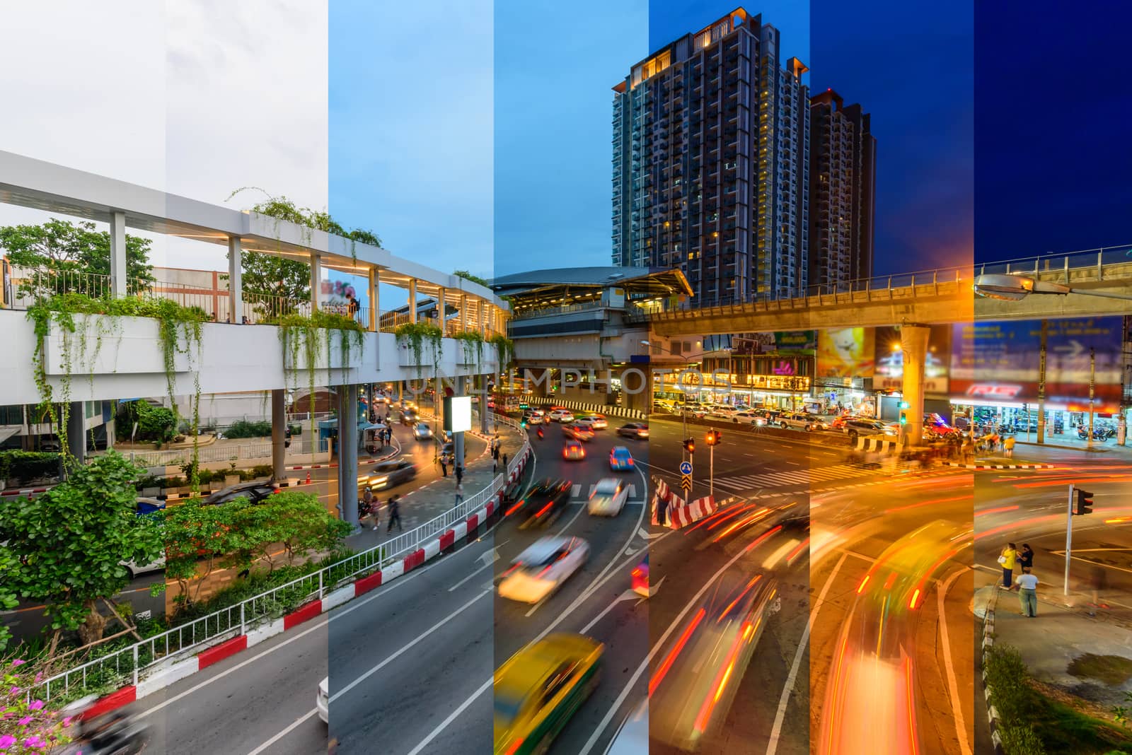 Different shade color of blur light traffic at the road front side The mall shopping center