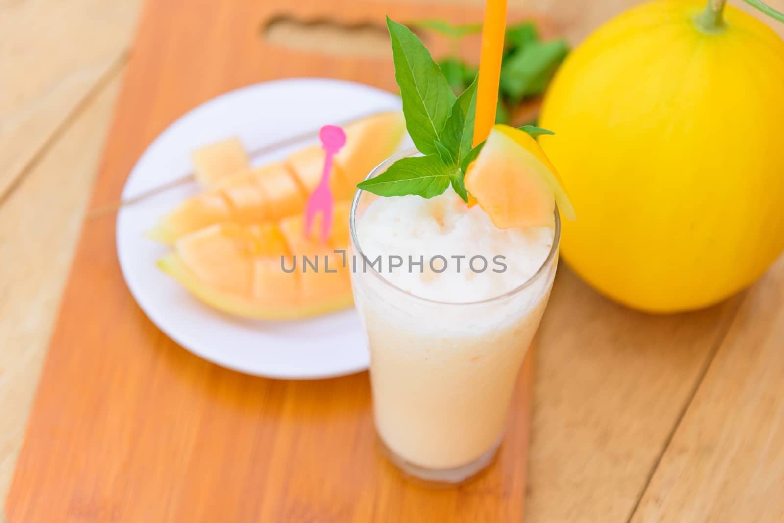 Milk melon Smoothie in glass by rukawajung