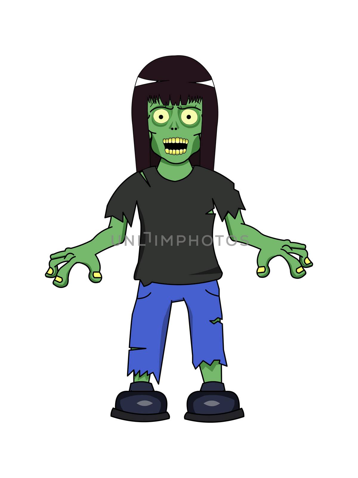 A undead zombie girl wearing teared clothes.