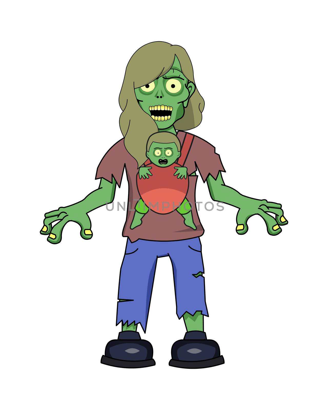A undead zombie girl with wearing teared clothes.
