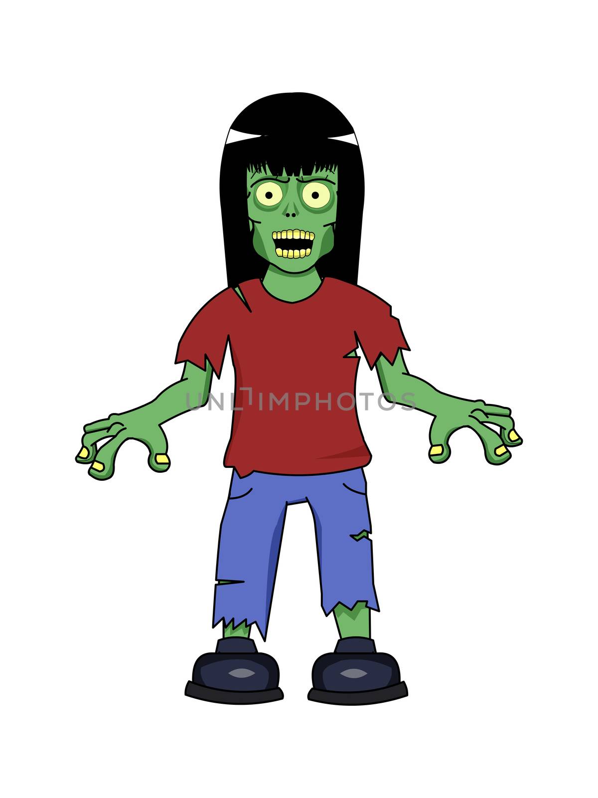 A undead zombie girl with wearing teared clothes.