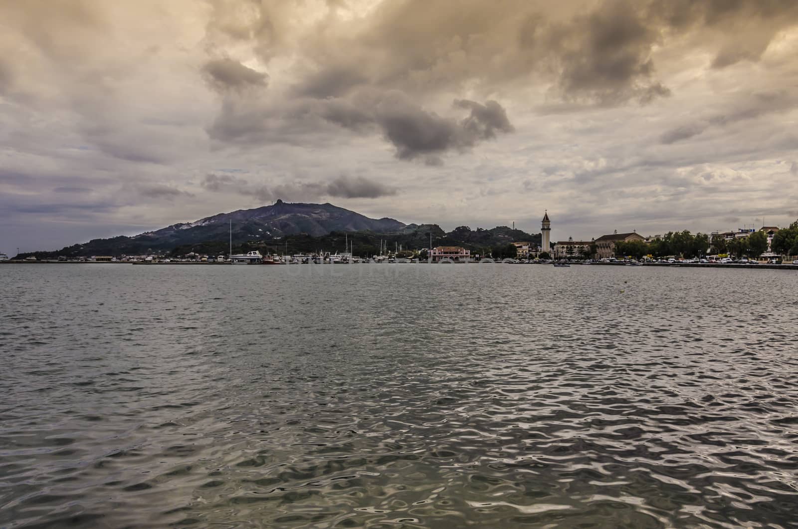 View from the sea port and town of Zakynthos main town of the island of the same name