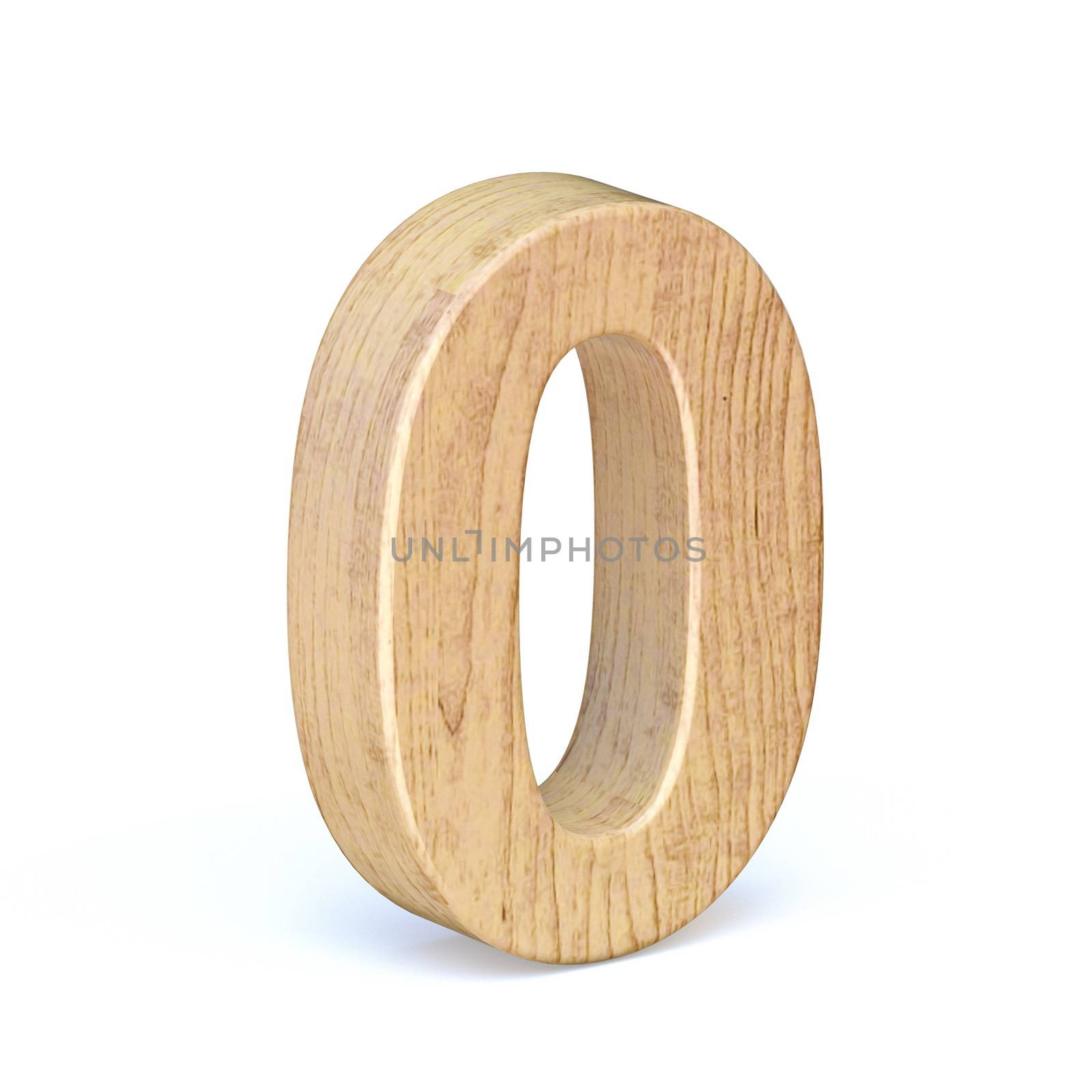 Rounded wooden font Number 0 ZERO 3D render illustration isolated on white background