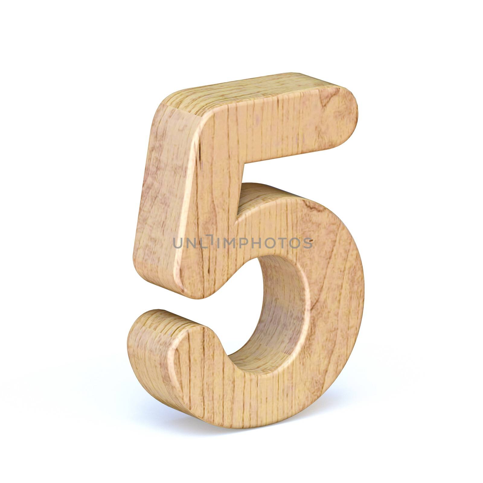 Rounded wooden font Number 5 FIVE 3D by djmilic