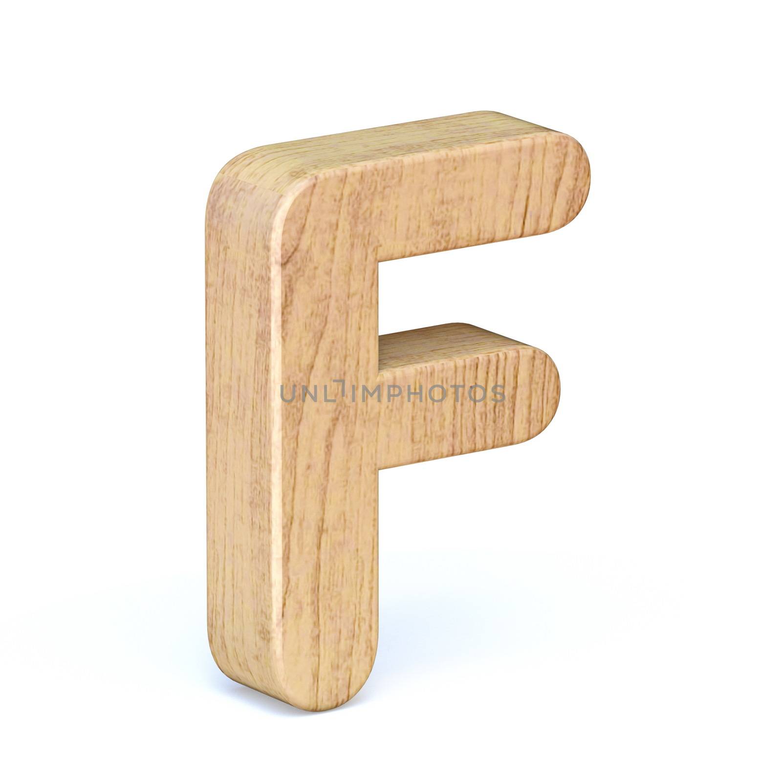 Rounded wooden font Letter F 3D render illustration isolated on white background