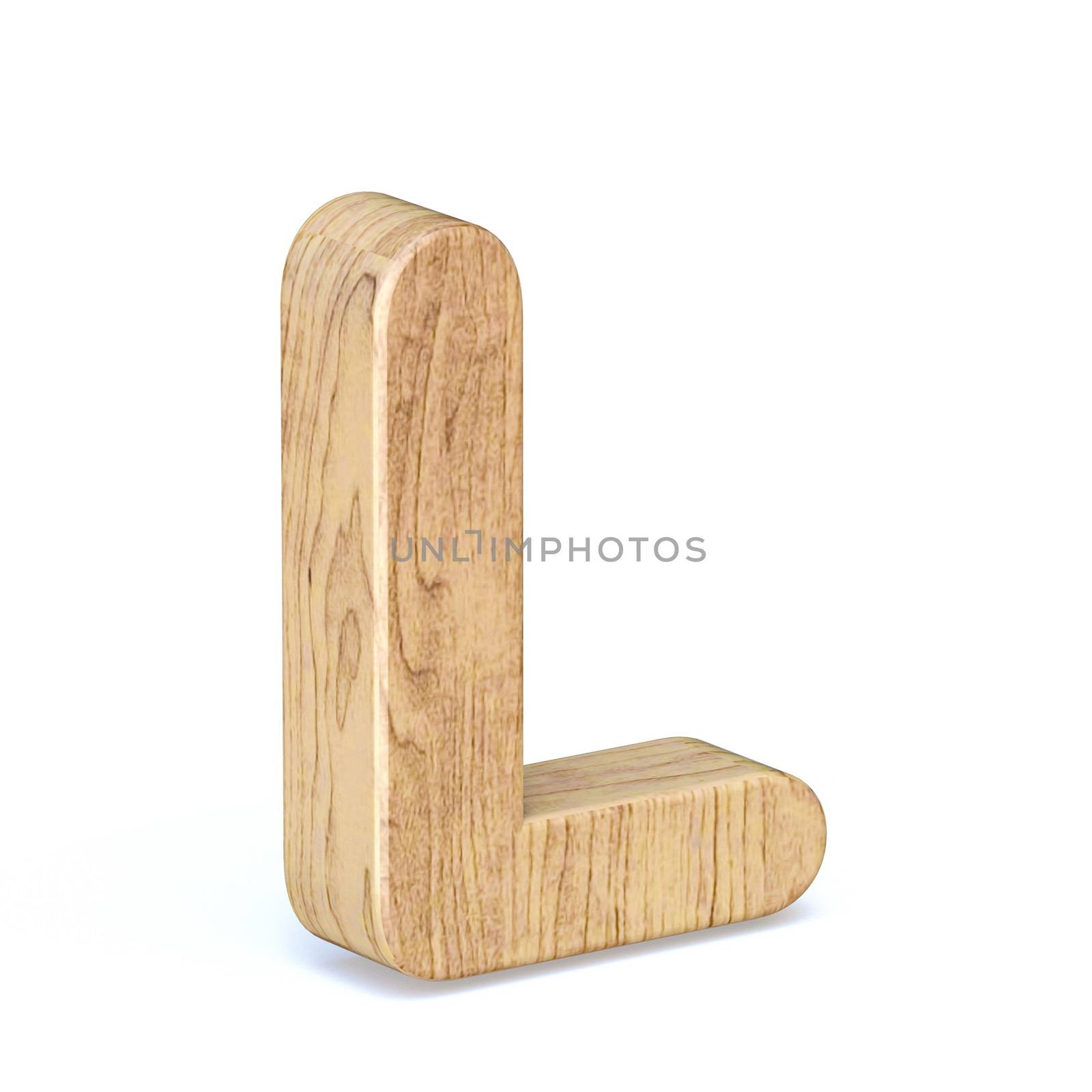 Rounded wooden font Letter L 3D render illustration isolated on white background