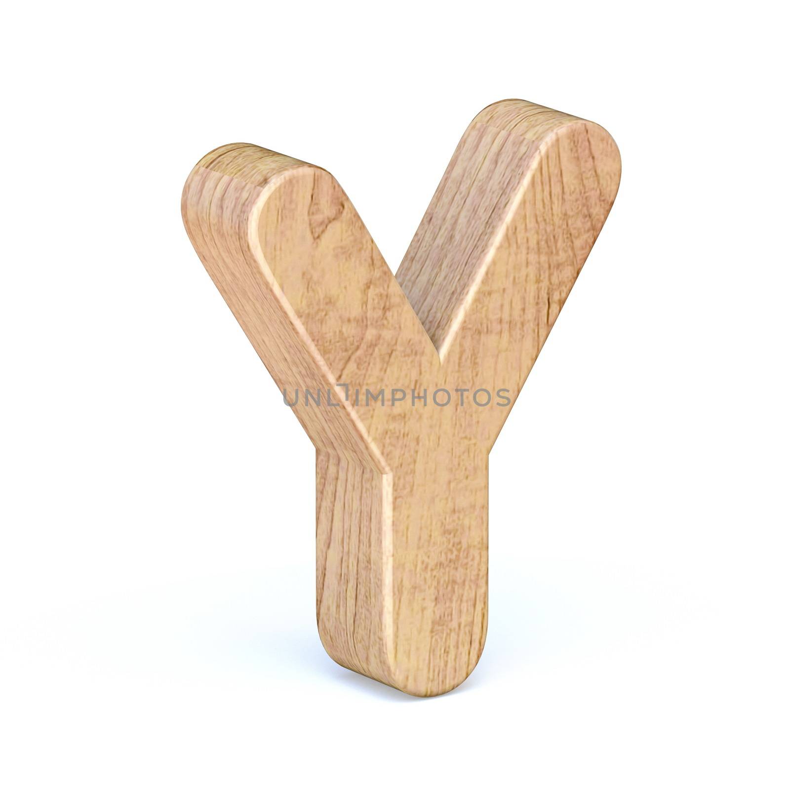 Rounded wooden font Letter Y 3D render illustration isolated on white background