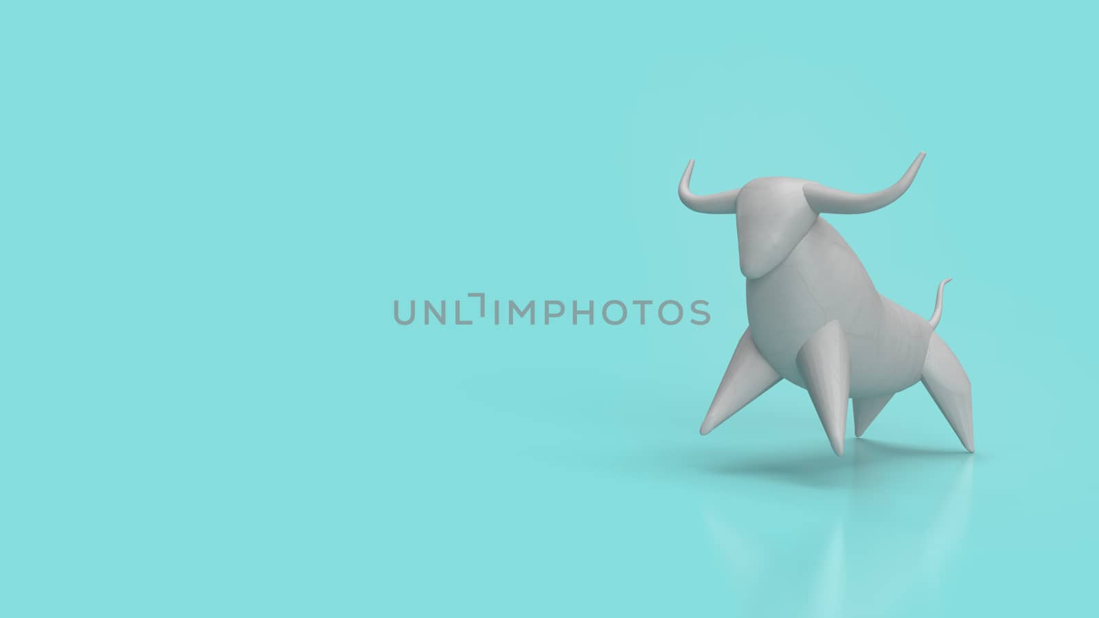 The white stone bull on blue background for business content 3d rendering.