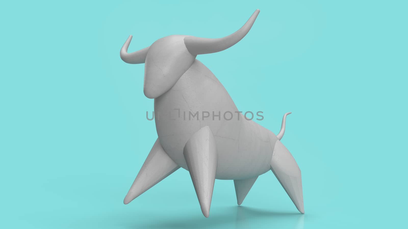 The white stone bull on blue background for business content 3d rendering.