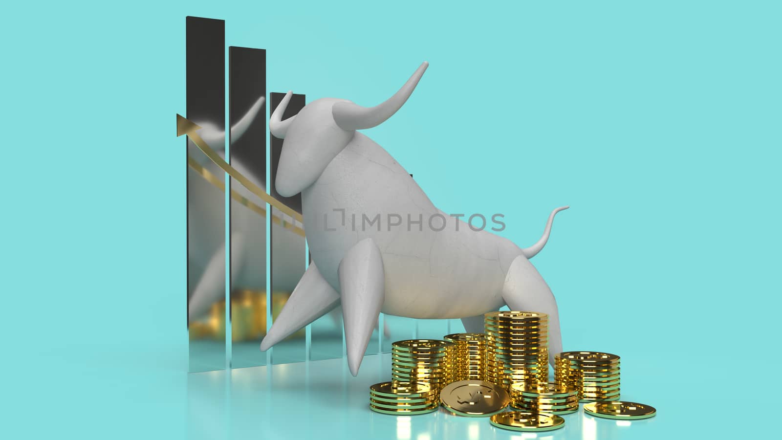 The white stone bull on blue background for business content 3d rendering.