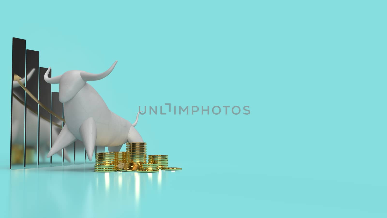 The white stone bull on blue background for business content 3d rendering.