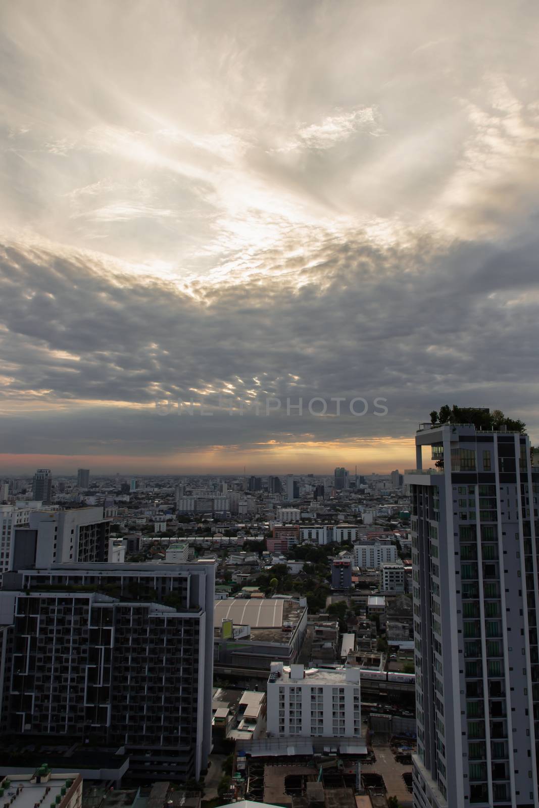 Bangkok downtown cityscape with skyscrapers at morning give the city a modern style. Selective focus.