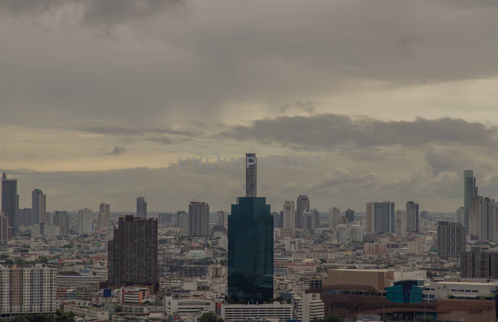 Bangkok downtown cityscape with skyscrapers at evening give the city a modern style. Selective focus.