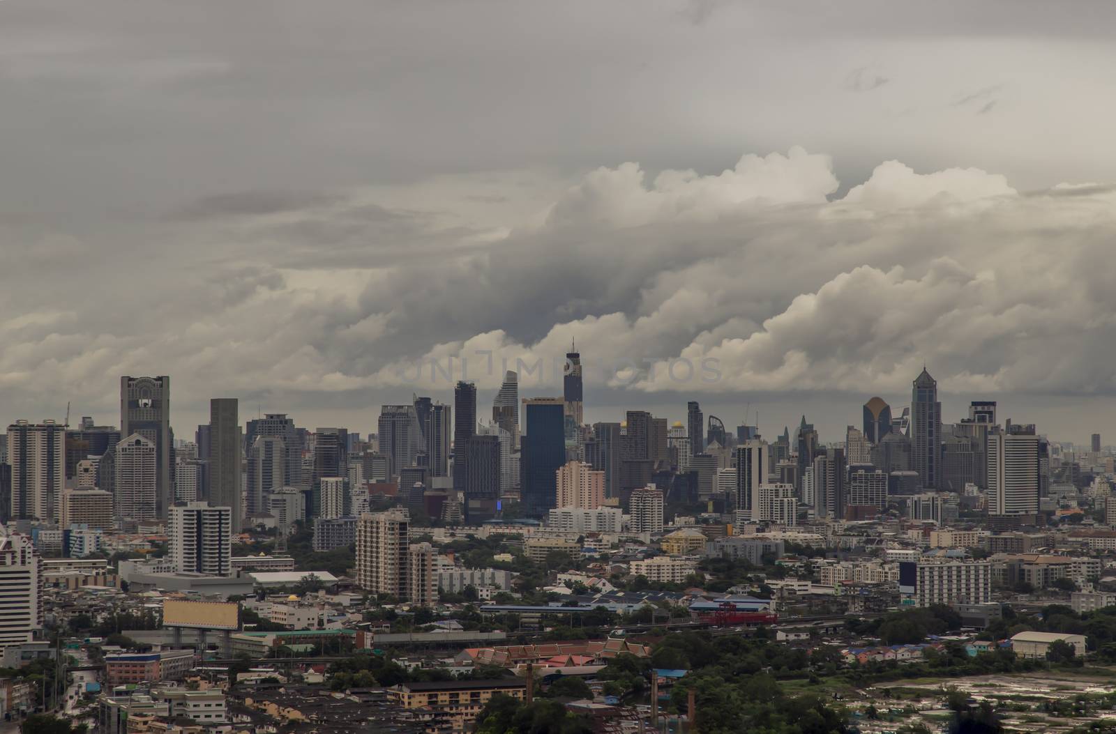 Bangkok, thailand - Sep 20, 2020 : Bangkok downtown cityscape with skyscrapers at evening give the city a modern style. Selective focus.