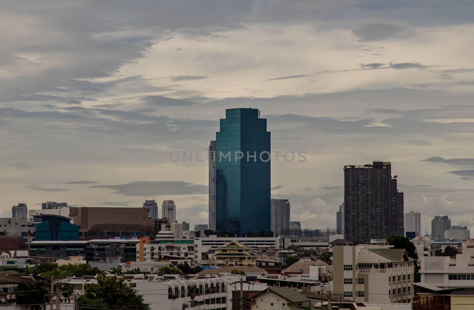 Bangkok downtown cityscape with skyscrapers at evening give the city a modern style. Selective focus.