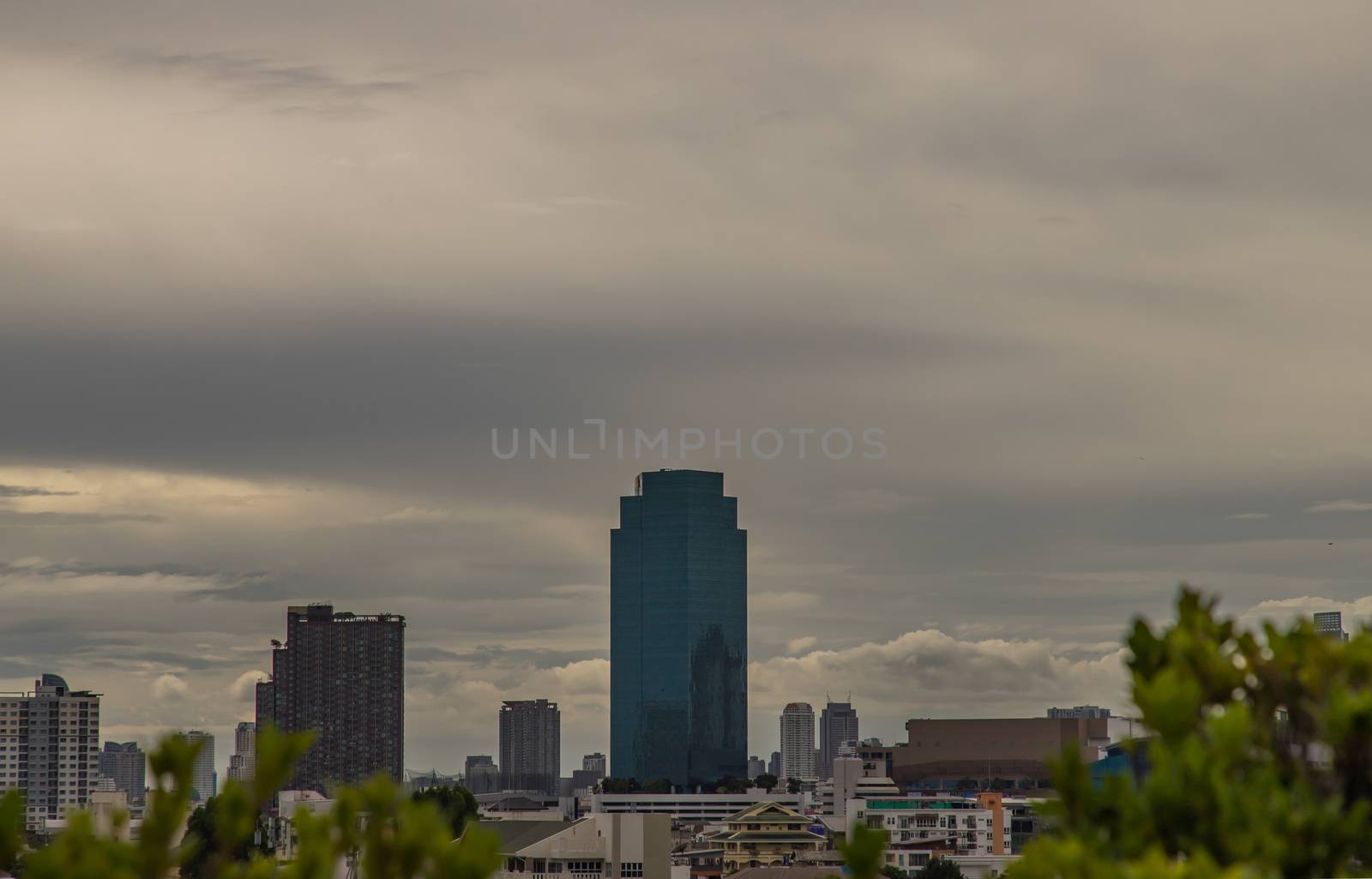 Bangkok downtown cityscape with skyscrapers at evening give the city a modern style. Selective focus.