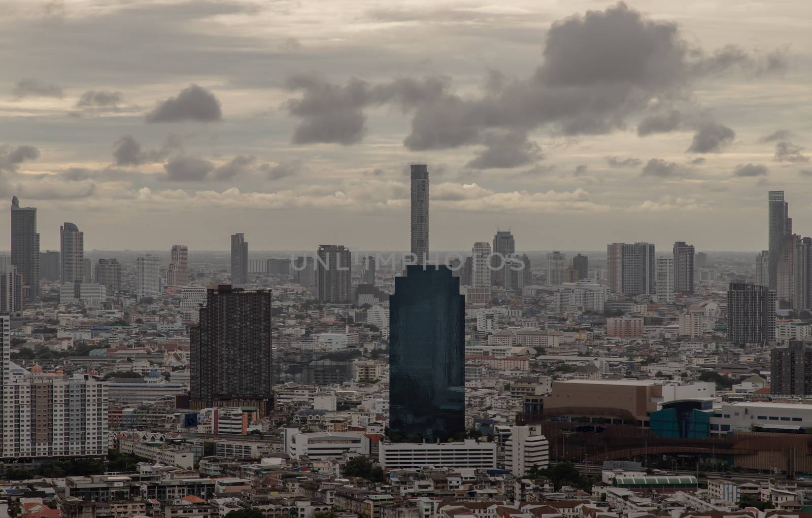 Bangkok downtown cityscape with skyscrapers at evening give the city a modern style. Selective focus.