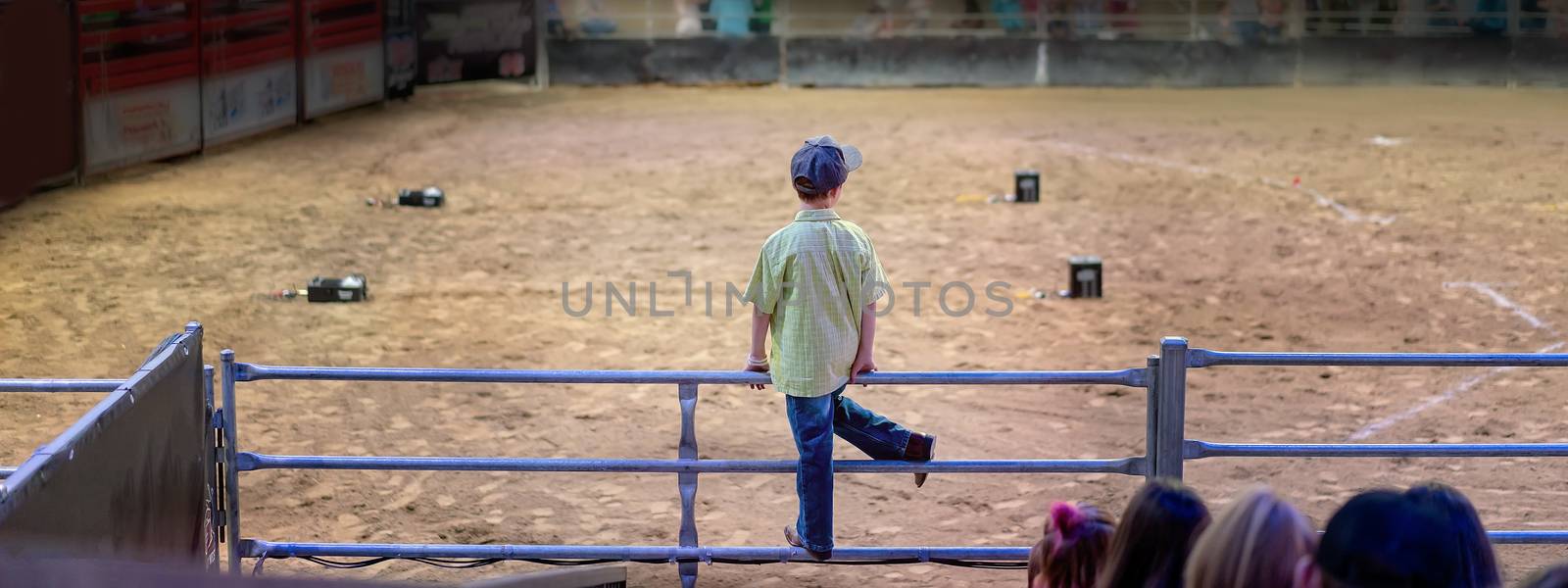 Young On Fence Watching Rodeo by 	JacksonStock