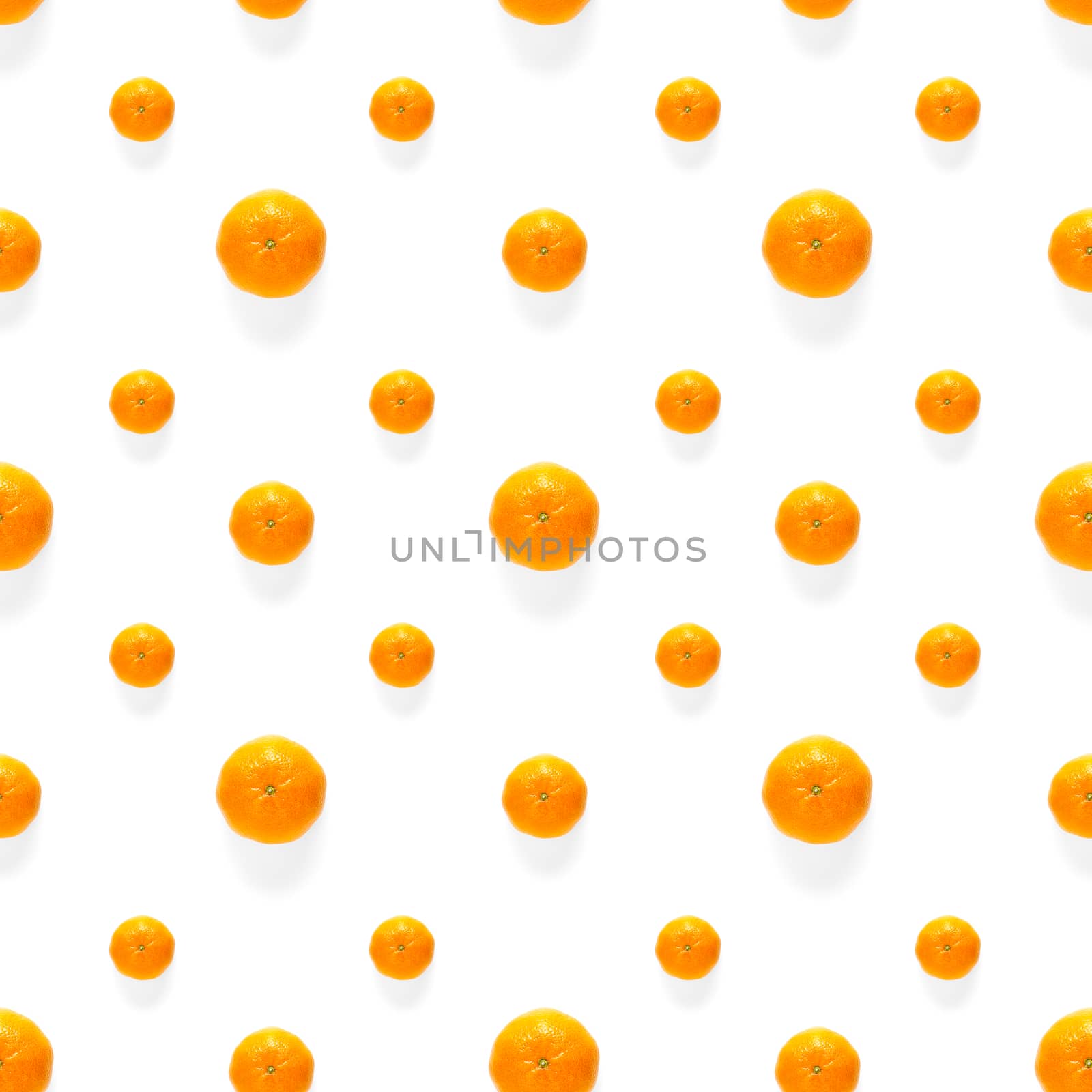 Fresh mandarin Seamles pattern. Ripe fruit tangerines seamless pattern. Fresh citrus isolated on white background pattern. Flat lay of Clementine. Mandarine modern tropical seamless background.