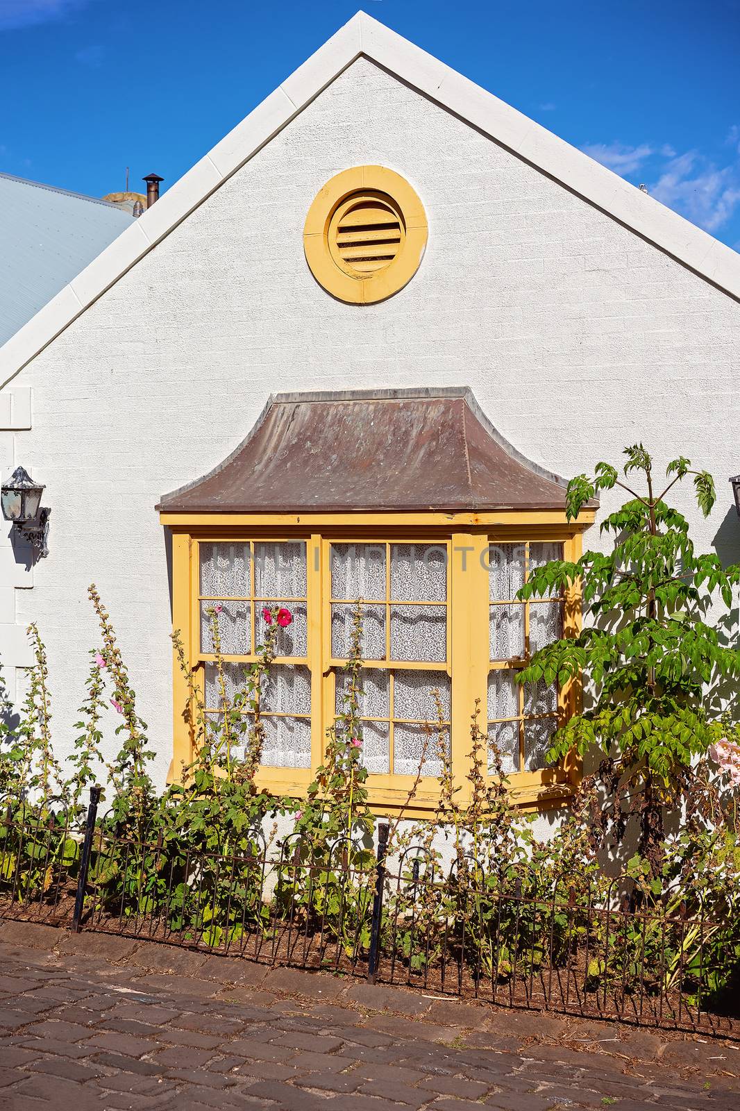 Bay window frontage of a typical cottage recreated from 19th century Australia