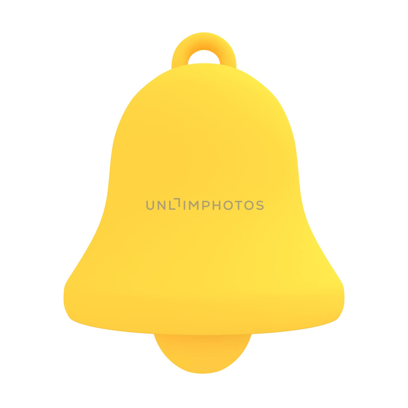 3D render illustration of yellow bell over isolated on white background