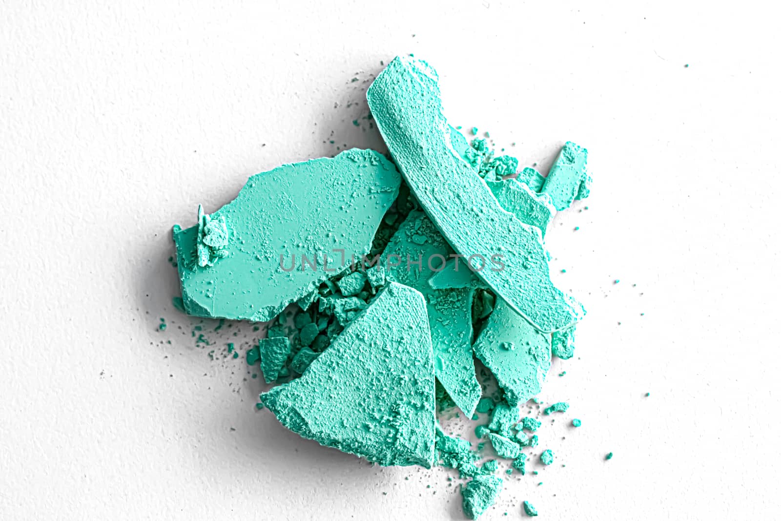 Mint eye shadow powder as makeup palette closeup isolated on white background, crushed cosmetics and beauty texture by Anneleven