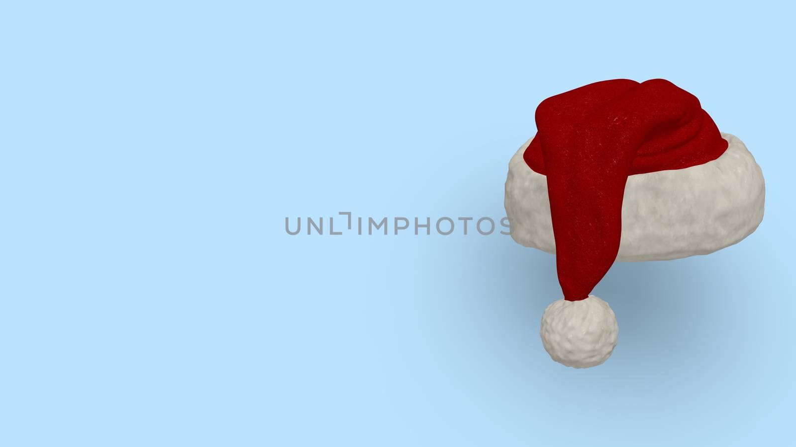 Christmas background with santa clause red hat isolated with copy space for text. Santa claus red cap with white pumpkin isolated on beautiful background