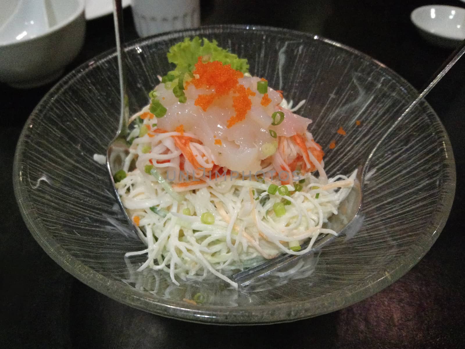 Kani salad place in bowl Japanese cuisine serve in restaurant