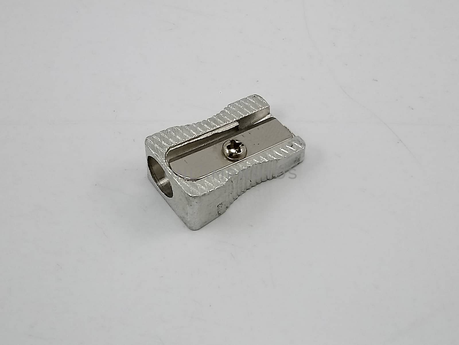 Wood pencil sharpener school supply silver color use to sharpen the tip of pencil