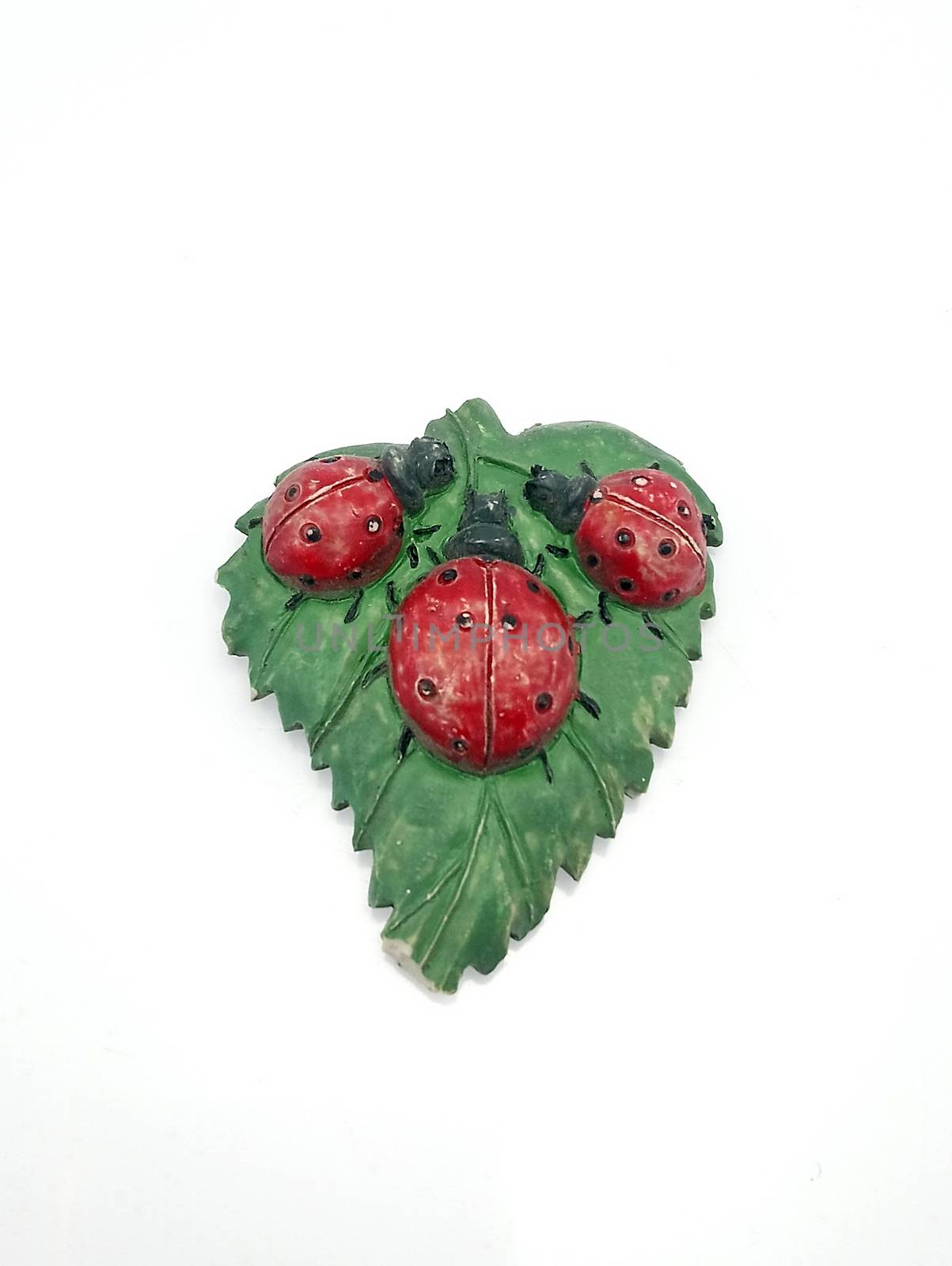 Lady bugs with leaf refrigerator magnet use to stick on metal refrigerator