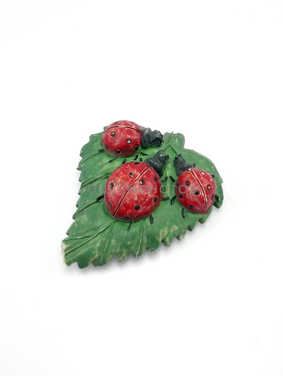 Lady bugs with leaf refrigerator magnet use to stick on metal refrigerator