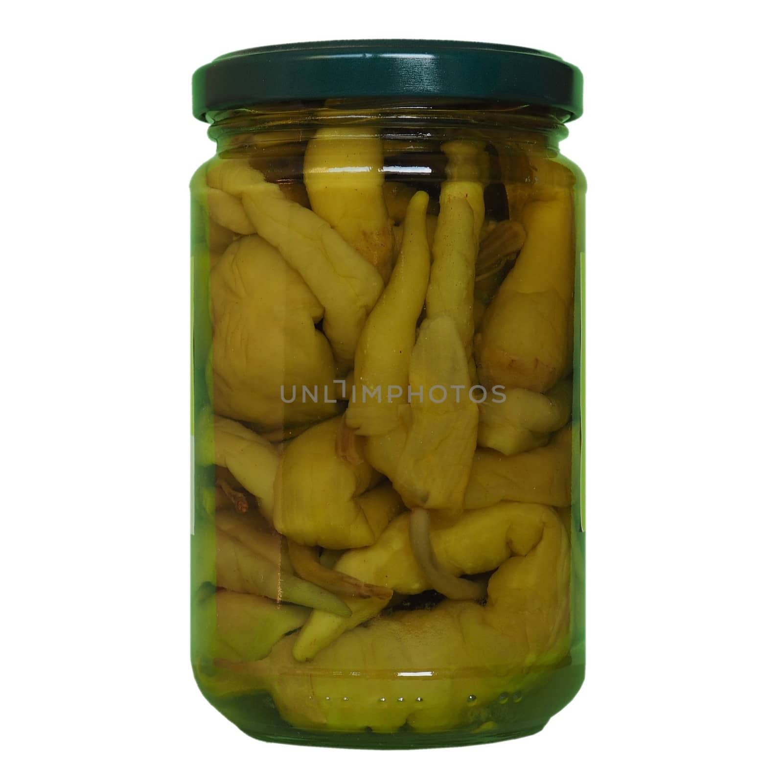 jar of green peppers vegetables food isolated over white by claudiodivizia
