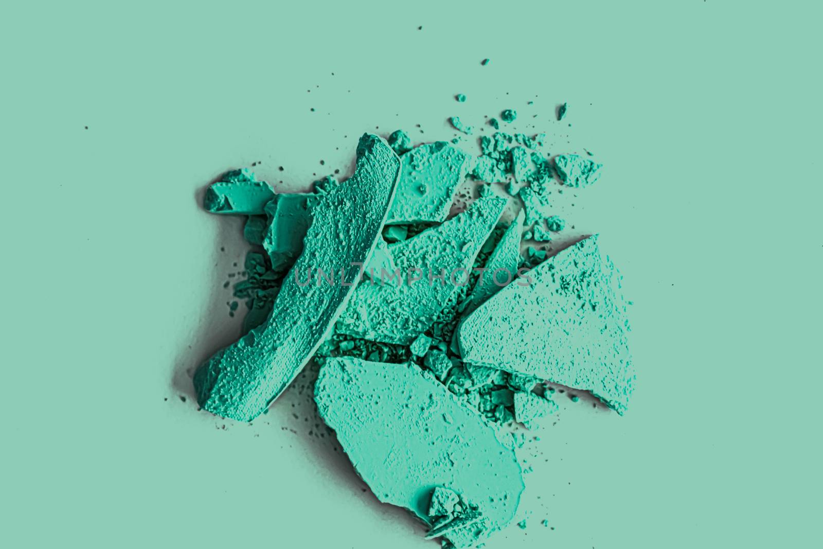 Mint eye shadow powder as makeup palette closeup, crushed cosmetics and beauty textures