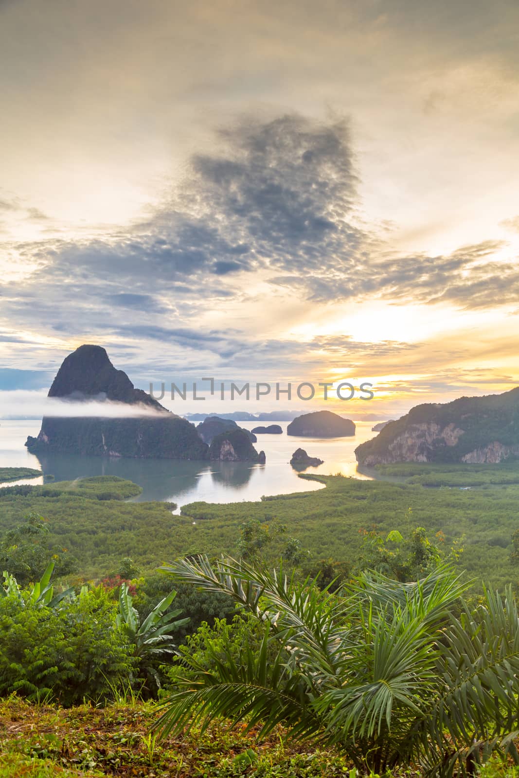 Samet Nangshe viewpoint at sunrise in Phang nga, Thailand.