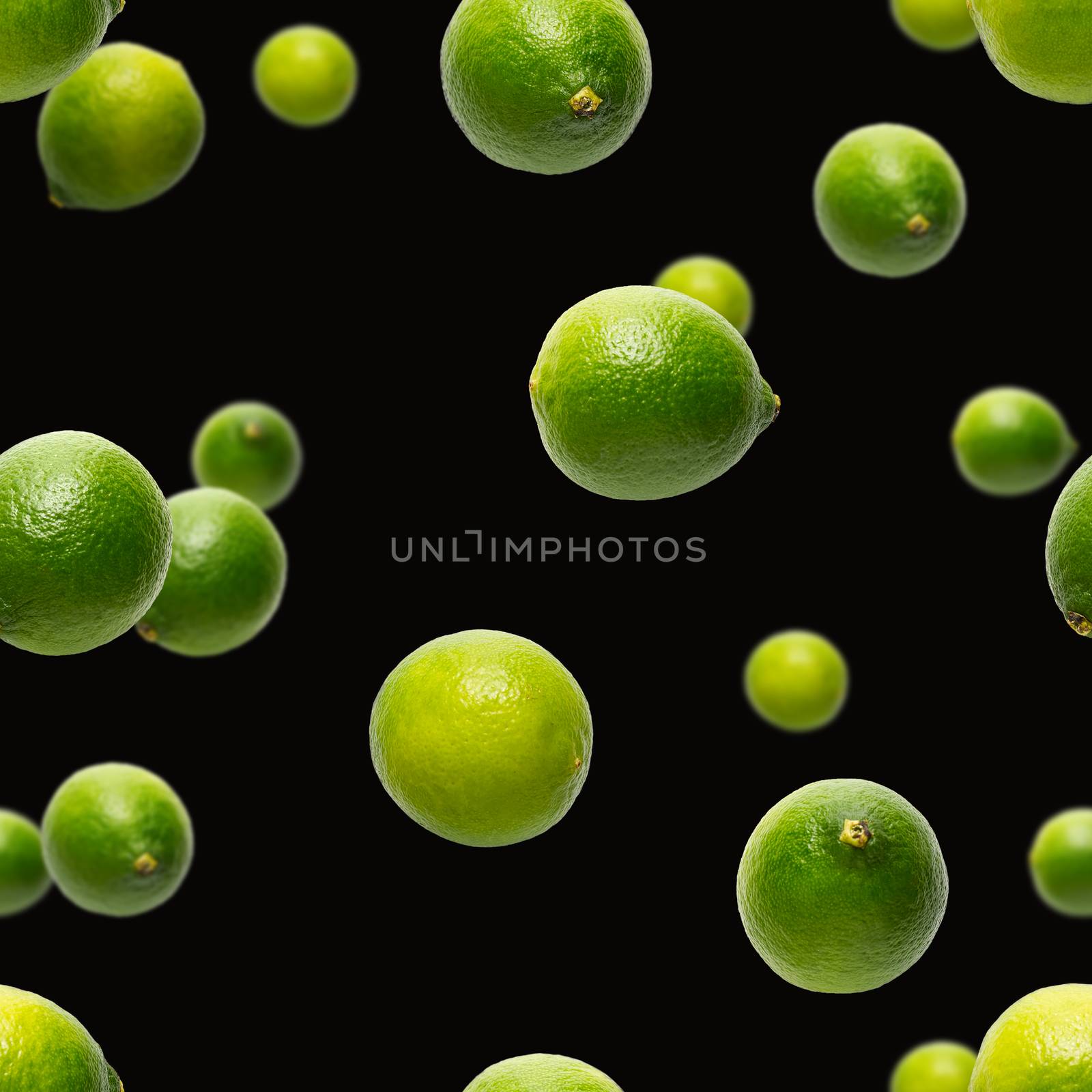 Seamless pattern with falling green lime. Tropical abstract Seamless pattern background. Lime on the black background. falling limes by PhotoTime