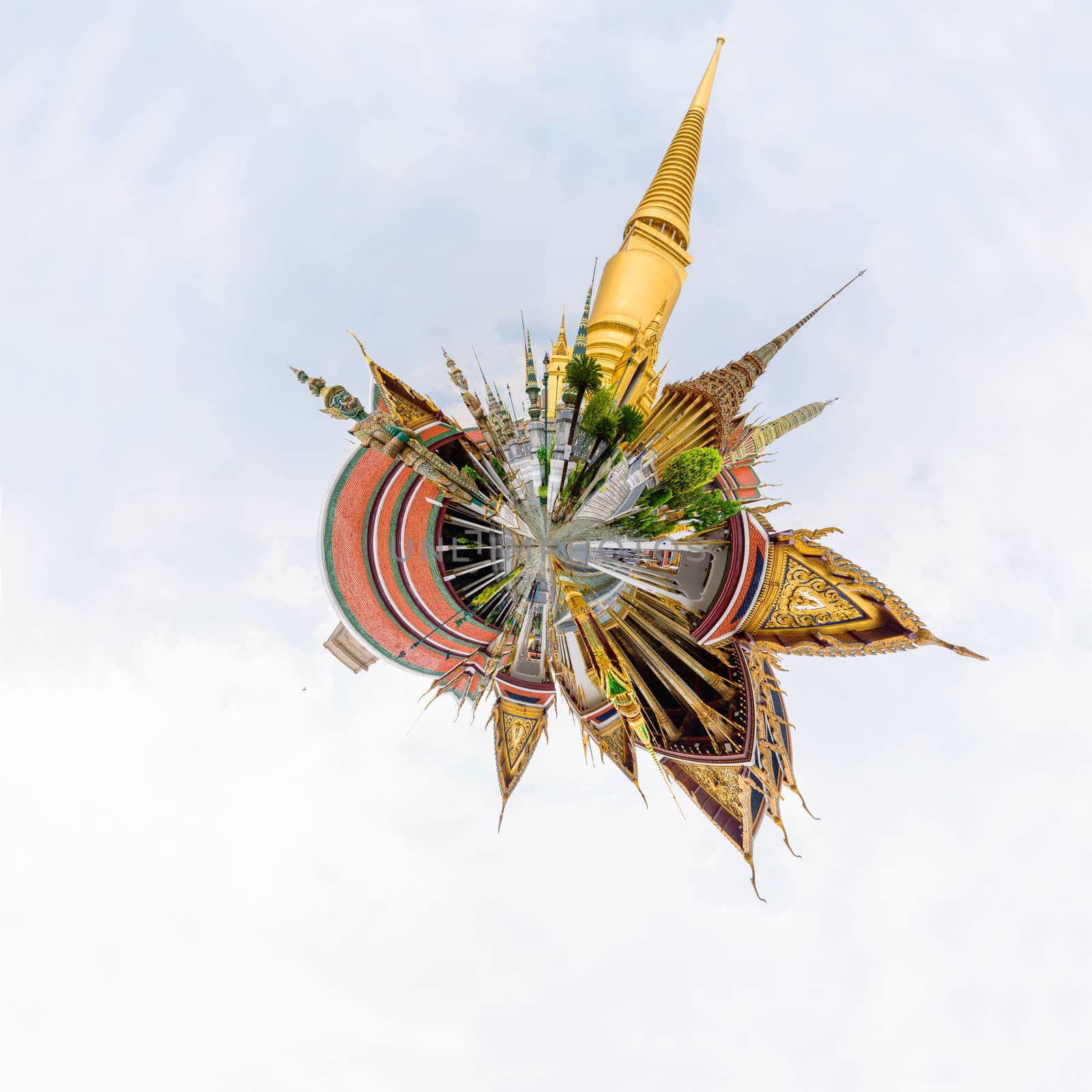 circle panorama of Panning view of Wat Phra Kaew or name The Temple of the Emerald Buddha