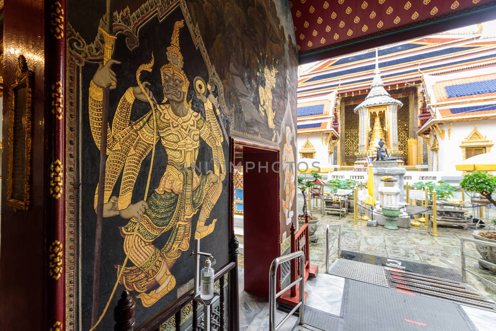 Beautiful drawing Thai style at the wall of Wat Phra Kaew or name The Temple of the Emerald Buddha by rukawajung