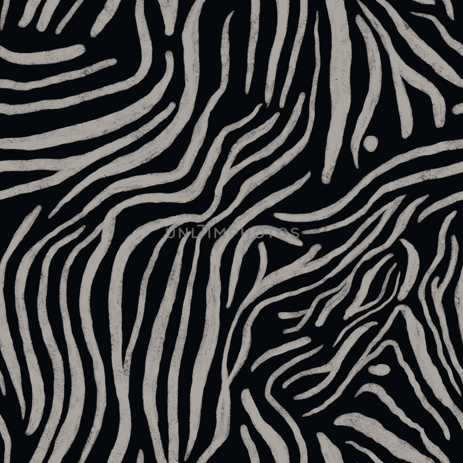 Zebra skin, stripes seamless pattern on black background. Animal print, black and white handrawn texture. by Nata_Prando