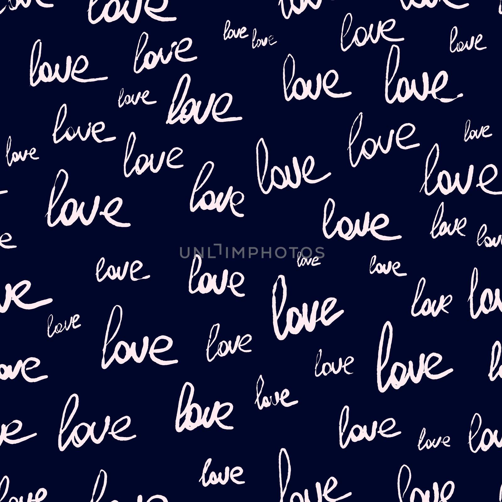 Love romantic seamless pattern on black background. Repeating handwritten love word. by Nata_Prando