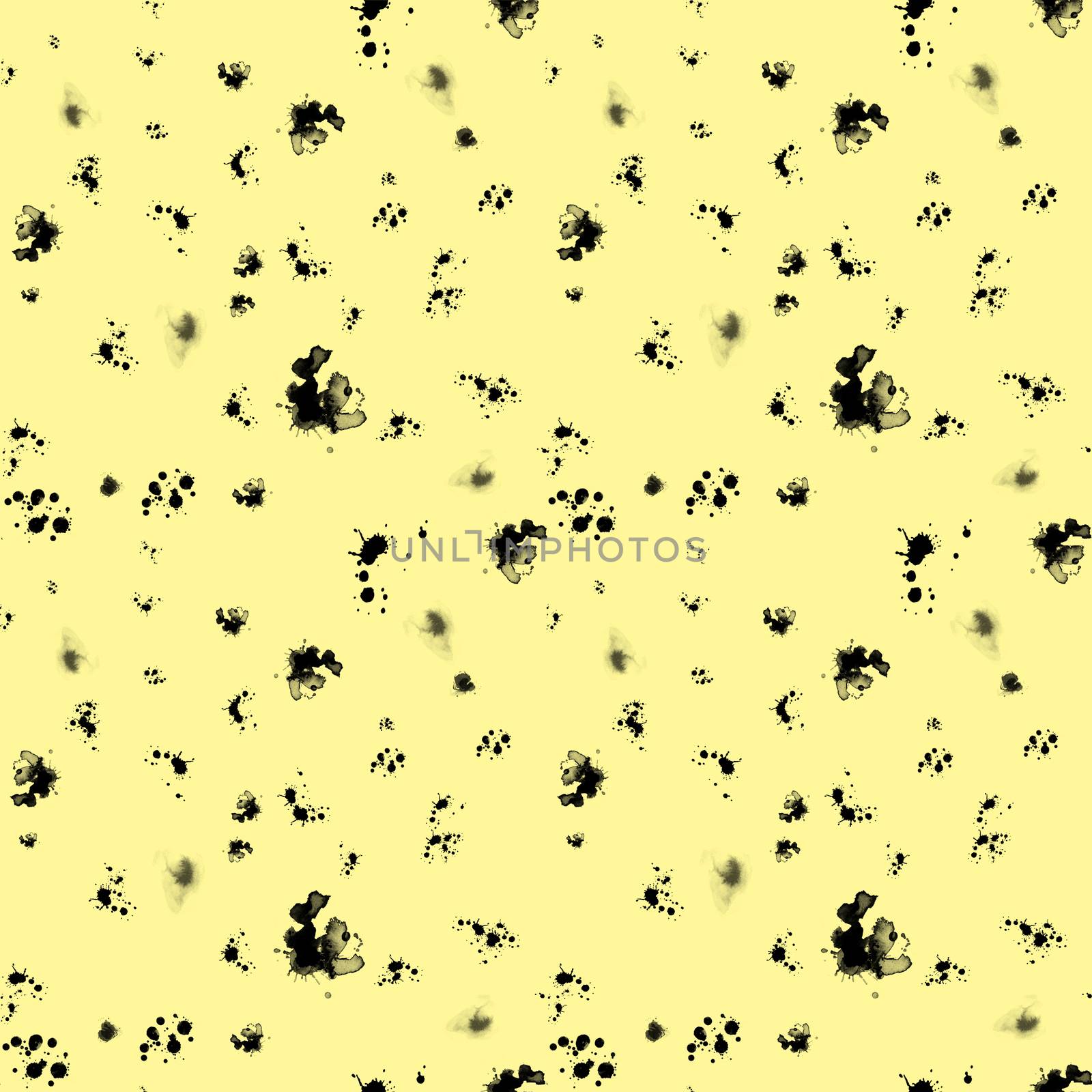 Ink stains geometric seamless pattern on yellow background. by Nata_Prando