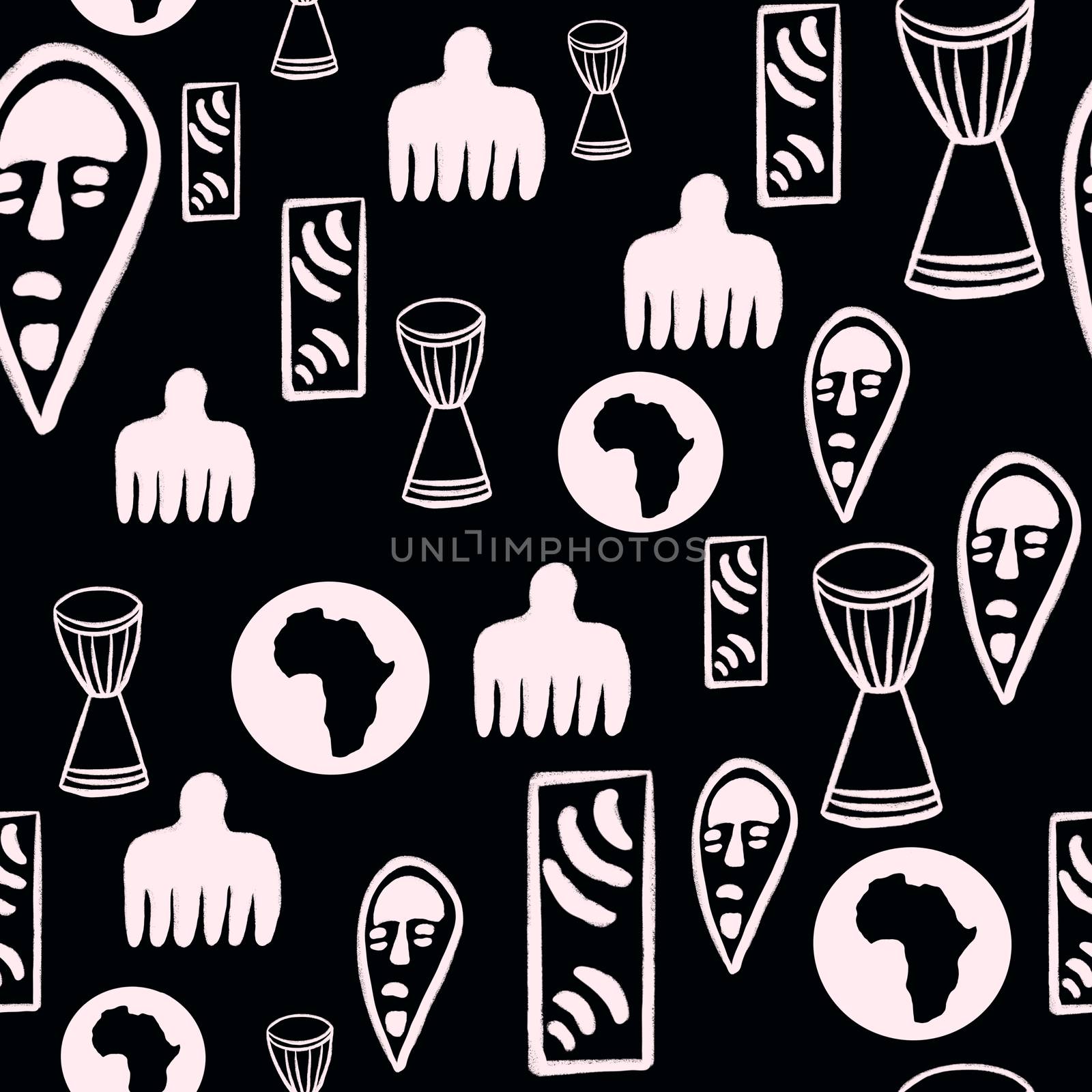 Black and White Seamless Tribal pattern. African symbols endless pattern. by Nata_Prando