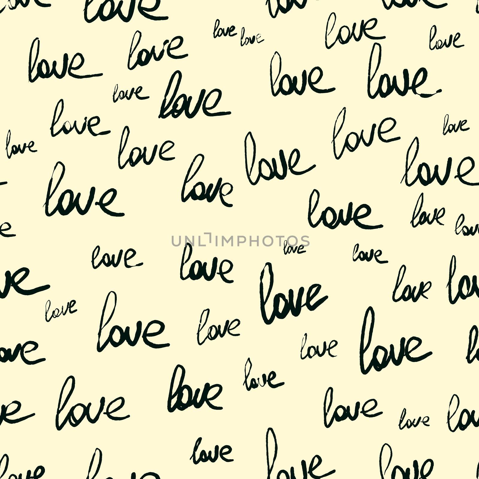 Cute romantic seamless pattern. Repeating handwritten love word. by Nata_Prando