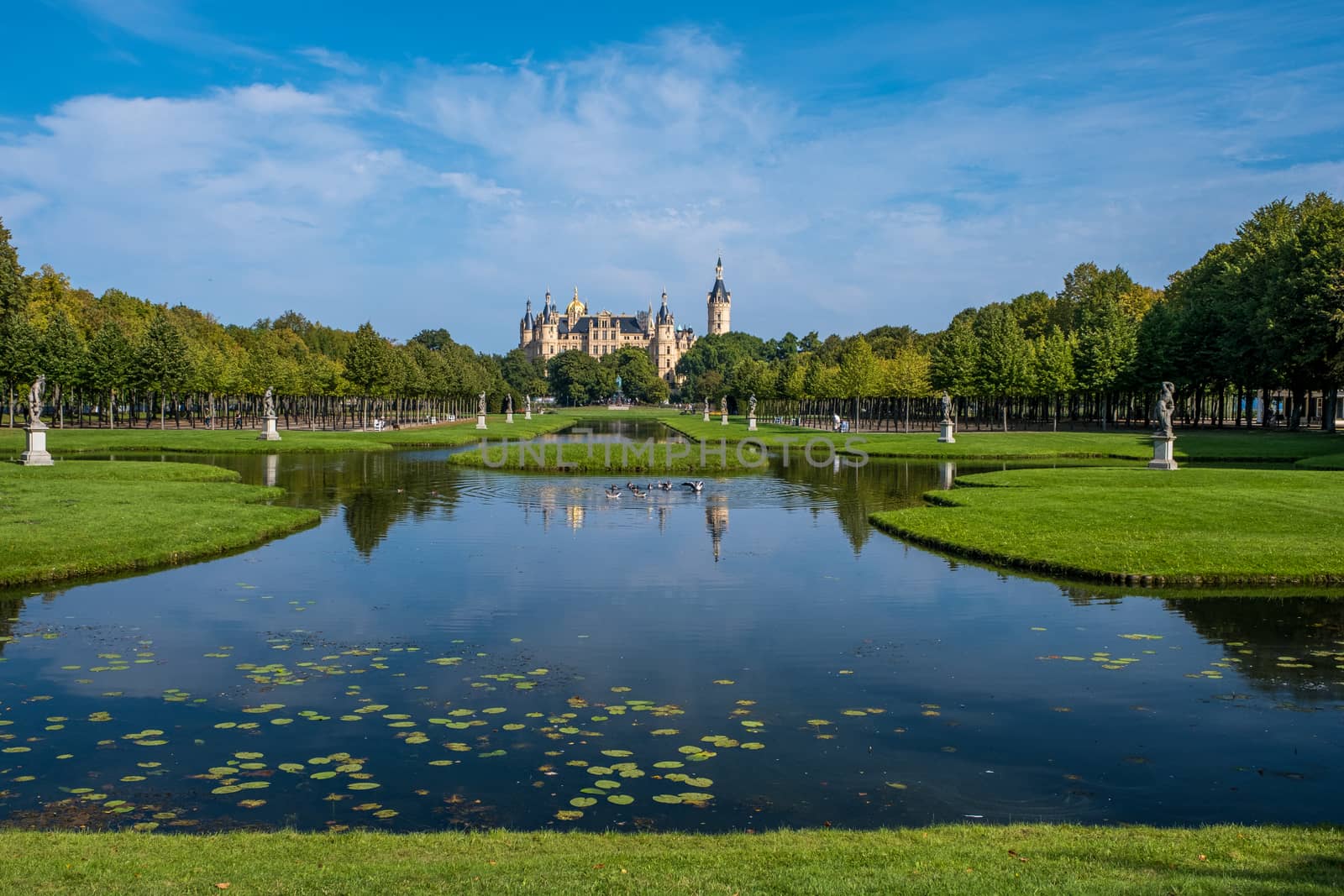 Beautiful fairytale castle in Schwerin on a summer day.